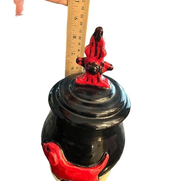 Handmade American Studio Pottery Dog Treat Jar Red Dog Fire Hydrant Marked - Picture 5 of 7